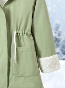 女孩1入組雙口袋腰部抽繩毛絨內襯連帽派克大衣 - 薄荷綠 - 查看 4