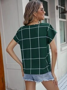 SHEIN Clasi Blusa estampado de cuadros de cuello notch - Verde Oscuro - Ver 2