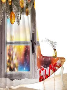 2 piezas Cortina Navidad con muñeca de nieve & con patrón de regalo impermeable - Multicolor - Ver 2