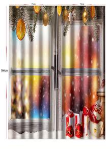 2 piezas Cortina Navidad con muñeca de nieve & con patrón de regalo impermeable - Multicolor - Ver 5