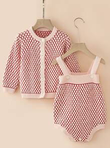 Baby Girls' Knitted Princess Style Long Sleeve 2Pcs/Set For Newborn, Fall - Red and White - View 1