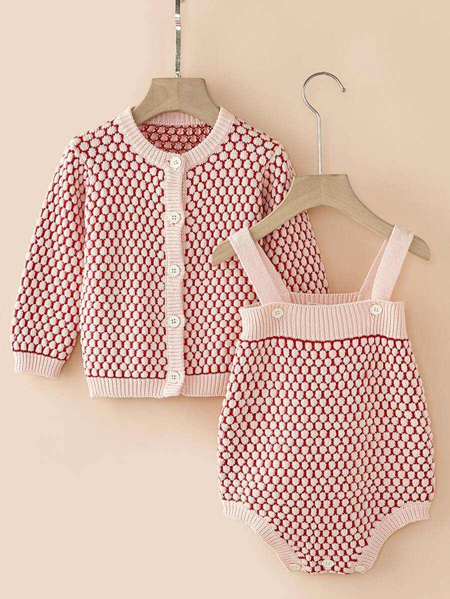 Baby Girls' Knitted Princess Style Long Sleeve 2Pcs/Set For Newborn, Fall - Red and White - View 1