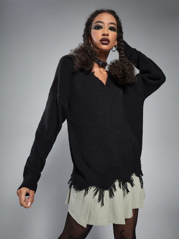 Solid Distressed Sweater for Sale Australia| New Collection Online| SHEIN  Australia