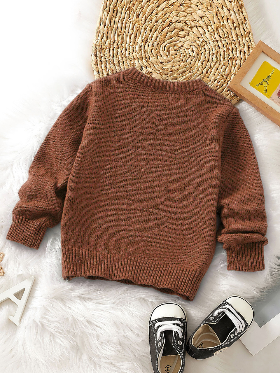 Young Boy Solid Textured Knit Sweater Autumn Fall