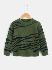 Toddler Boys Zebra Striped Pattern Jumper - Dark Green - View 1