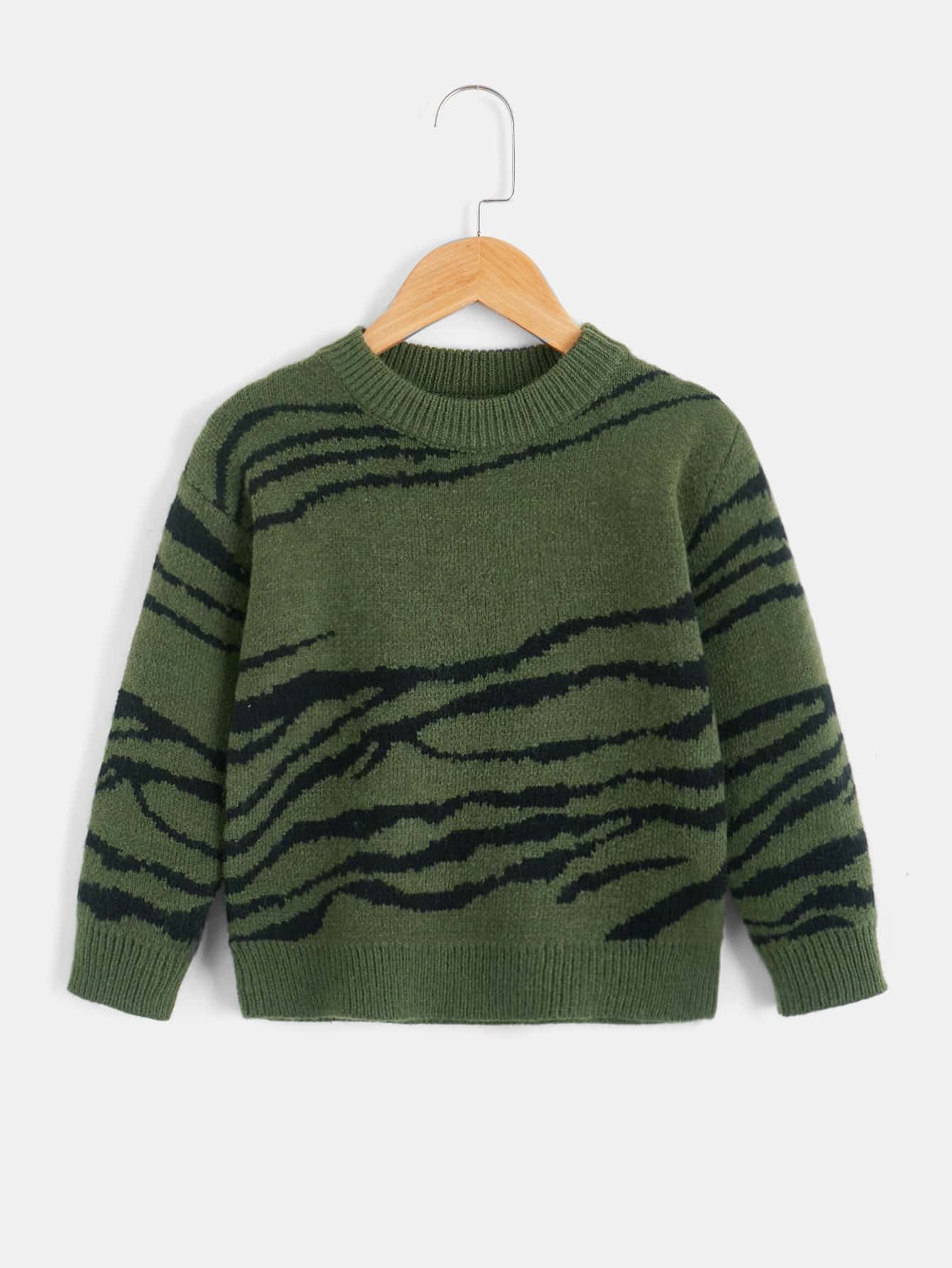 Toddler Boys Zebra Striped Pattern Jumper - Dark Green - View 1