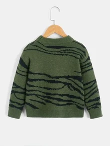 Toddler Boys Zebra Striped Pattern Jumper - Dark Green - View 2