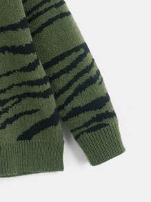 Toddler Boys Zebra Striped Pattern Jumper - Dark Green - View 3