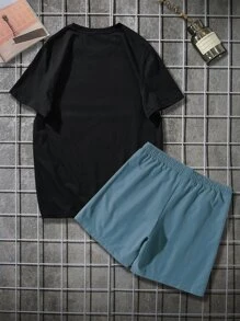 Claim Dot 2pcs Men's Casual Letter Print T-Shirt And Shorts Set, Summer - Multicolor - View 2