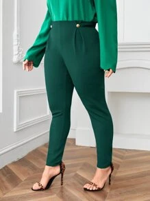 SHEIN Essnce Plus High Waist Plicated Trousers - Dark Green - View 4