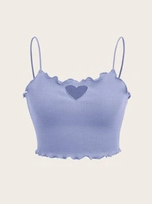 SHEIN EZwear Lettuce Trim Cut Out Front Cami Top - Blue - View 1
