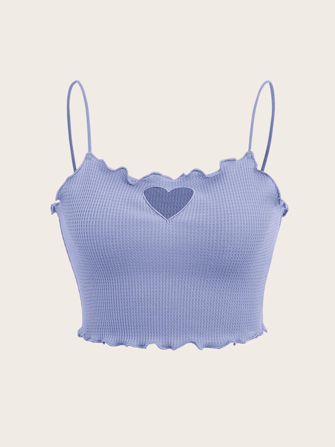 SHEIN EZwear Lettuce Trim Cut Out Front Cami Top - Blue - View 1