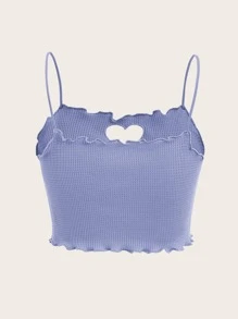 SHEIN EZwear Lettuce Trim Cut Out Front Cami Top - Blue - View 2