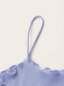 SHEIN EZwear Lettuce Trim Cut Out Front Cami Top - Blue - View 4