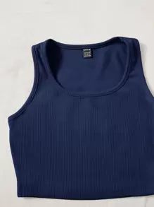 SHEIN EZwear Top tank de cuello scoop con Shorts deportivos - Azul Marino - Ver 4