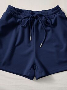 SHEIN EZwear Top tank de cuello scoop con Shorts deportivos - Azul Marino - Ver 5