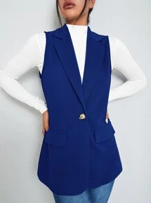 BizChic Single Button Vest Blazer Workwear - Royal Blue - View 4