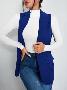 BizChic Single Button Vest Blazer Workwear - Royal Blue - View 5
