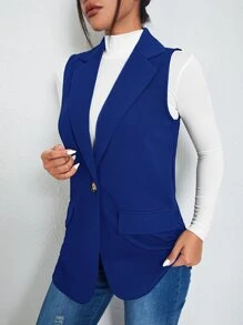 BizChic Single Button Vest Blazer Workwear - Royal Blue - View 7