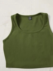 SHEIN EZwear Scoop Neck Tank Top and Track Shorts - Army Green - View 4