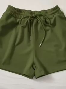 SHEIN EZwear Scoop Neck Tank Top and Track Shorts - Army Green - View 5