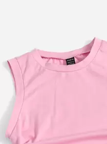 SHEIN EZwear 側抽繩抽褶短版背心上衣和短褲套裝 - 淺粉色 - 查看 5