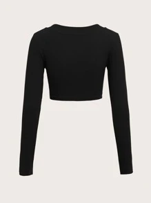 SHEIN EZwear Camiseta corta unicolor de cuello V tejido de canalé