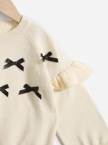 SHEIN Suéter De Manga Raglan Com Frente De Laço E Babado Para Jovem Garota