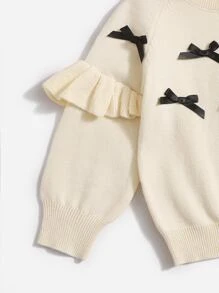 SHEIN Suéter De Manga Raglan Com Frente De Laço E Babado Para Jovem Garota