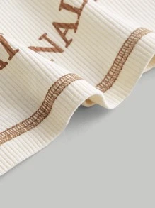 SHEIN MOD 字母圖案短款背心 - 米色 - 查看 6