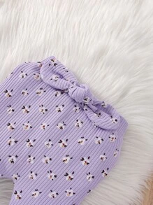 Bộ đồ Em bé Nơ Bướm Xù Hoa Tất cả trên in Dễ thương - Màu tím hoa cà - Xem 3