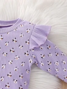 Bộ đồ Em bé Nơ Bướm Xù Hoa Tất cả trên in Dễ thương - Màu tím hoa cà - Xem 4