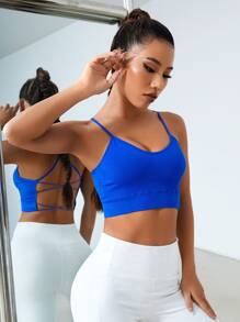 Easithlete Crisscross Back Sports Bra - Royal Blue - View 3