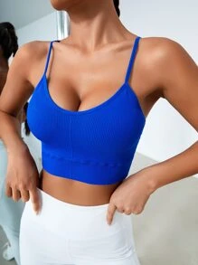 Easithlete Crisscross Back Sports Bra - Royal Blue - View 2