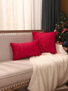 Miater 1pc Sequin Christmas Tree Cushion Cover Không có chất làm đầy - Đỏ - Xem 4