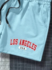 Aesthetic Post 男士字母圖案腰部抽繩短褲 - 淺藍色 - 查看 4