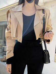 DAZY 女式插肩袖双排扣风衣外套，秋季女装 - 卡其色 - 查看 2