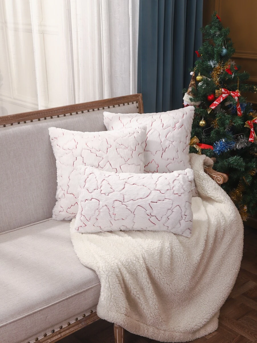 Miater 1pc Sequin Christmas Tree Cushion Cover Without Filler - White - View 1