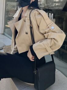 DAZY 女式插肩袖双排扣风衣外套，秋季女装 - 卡其色 - 查看 5