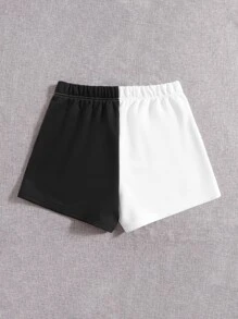 Muchica 雙色彈性腰帶短褲 - 黑與白 - 查看 2