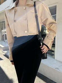 DAZY 女式插肩袖双排扣风衣外套，秋季女装 - 卡其色 - 查看 7