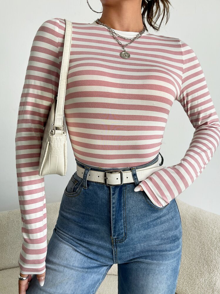 Muchica Camiseta delgada con estampado de rayas - Rosa - Añade 1