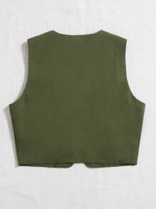 Muchica 拉鏈翻蓋口袋貼布背心夾克 - 軍綠色 - 查看 2