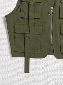 Muchica 拉鏈翻蓋口袋貼布背心夾克 - 軍綠色 - 查看 5