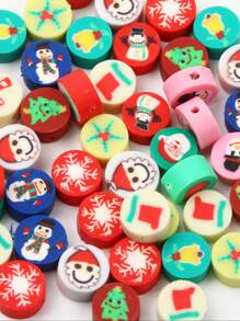 50 piezas Accesorio de joya DIY con patrón de Navidad cuenta - Multicolor - Ver 4