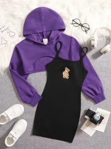 SHEIN Bộ hai mảnh Gái Hoạt hình Ăn mặc đẹp - Màu tím - Xem 1