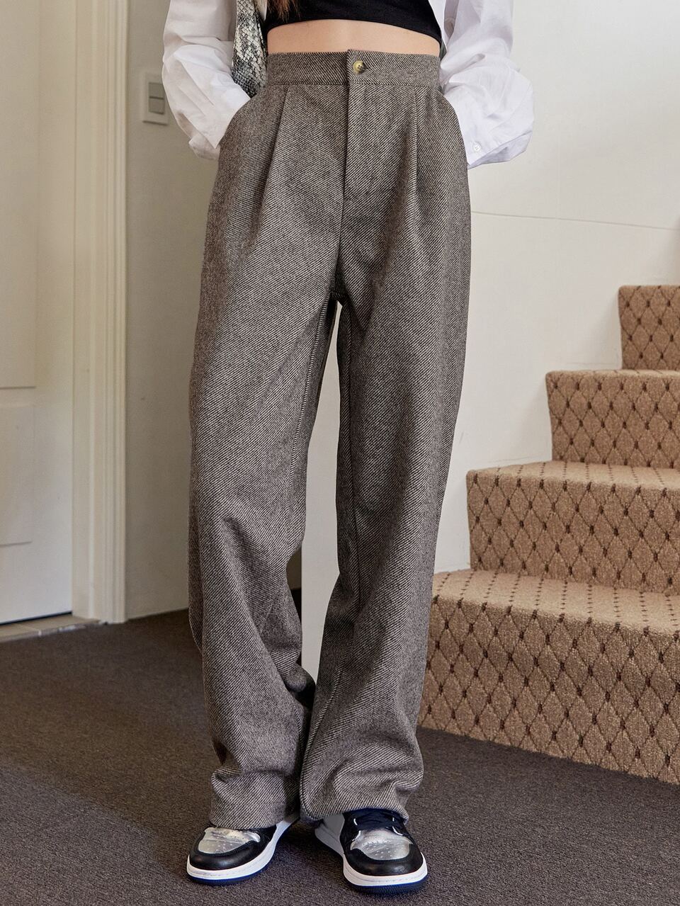 High Waist Fold Pleated Pants,Women Dress Pants,Teacher Pants