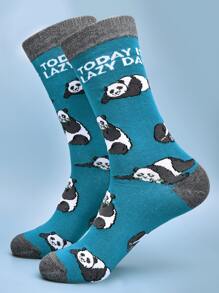 Men Panda & Slogan Graphic Crew Socks - Nhiều màu - Xem 1
