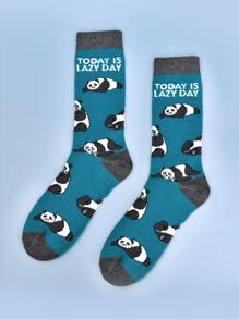 Men Panda & Slogan Graphic Crew Socks - Nhiều màu - Xem 2