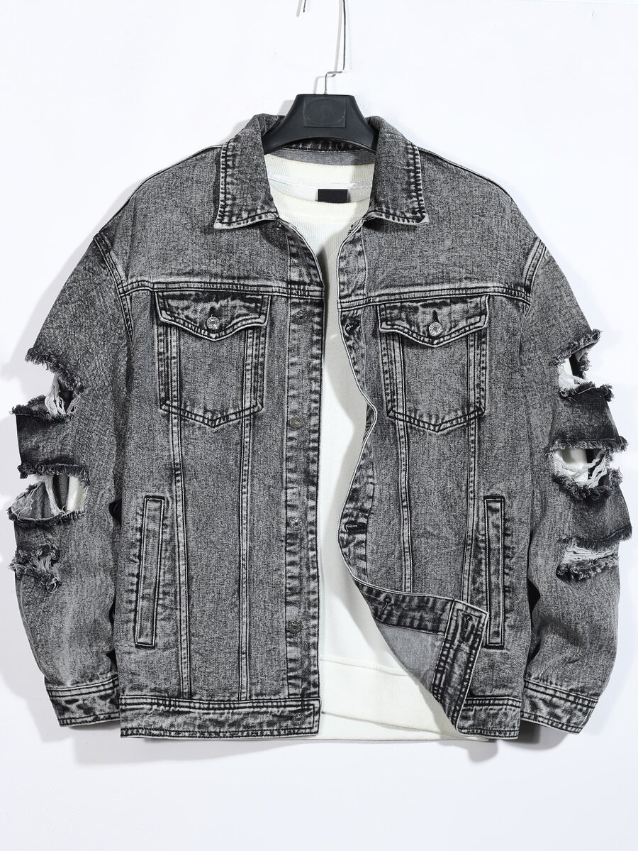 Manfinity Men 1pc Flap Pocket Denim Jacket - Grey - View 1